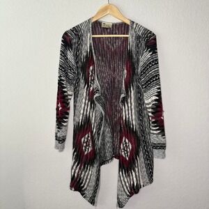Say What Grey and Burgundy Aztec Print‎ Open Front Cardigan